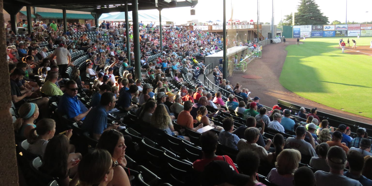 Fans watching a Minor League Baseball game from the grandstand at City Stadium